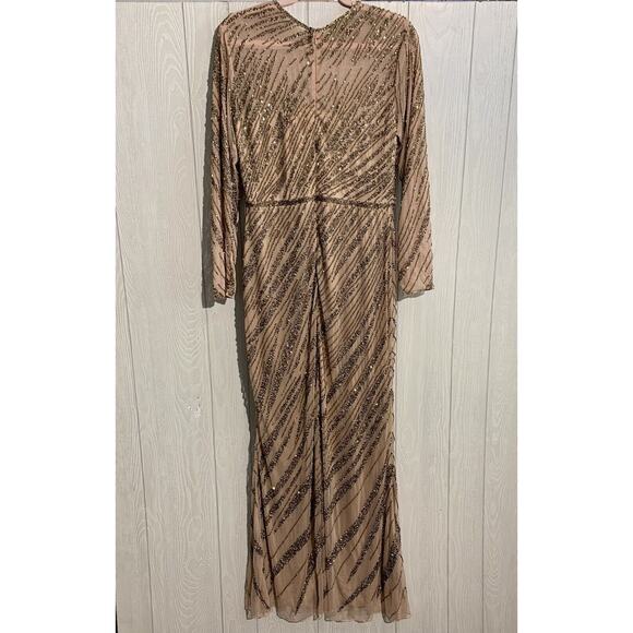 Mac Duggal Long Sleeve Beaded Column Gown Size 12 Mocha 5240 NWT - Picture 8 of 10